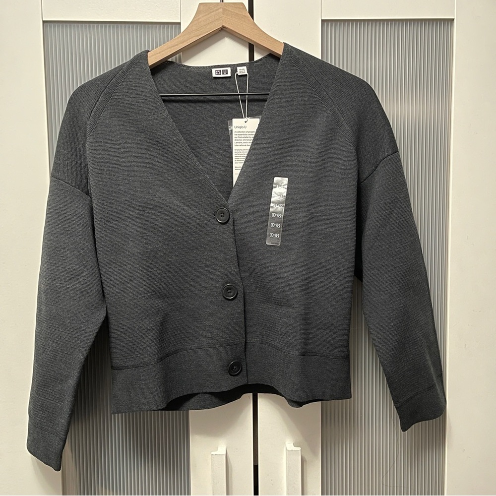 Uniqlo U Lemaire Gray Ribbed Cardigan Button Down Kids 11-13 Adult XXS X-Small